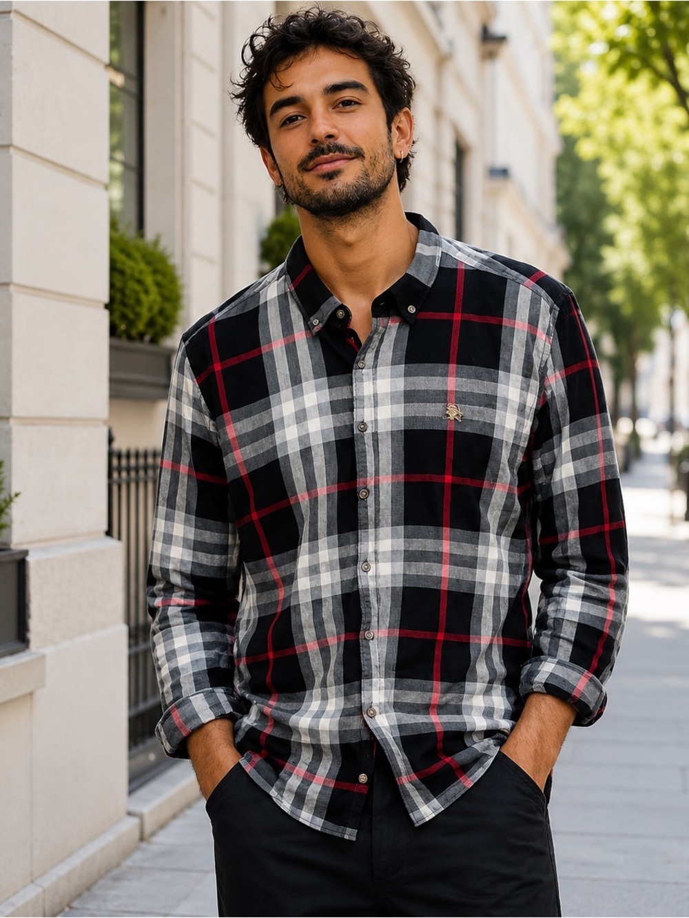 Burberry Black and Red Checkered Men's Shirt size XXL